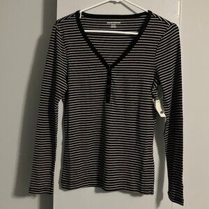 NWT Amazon Essentials V-Neck Striped Henley Top Women's Size S
